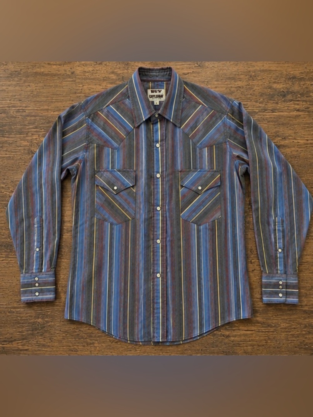 🤠 ELY Cattleman Western Pearl Snap Shirt Men’s Small Blue Striped Cowboy Rodeo